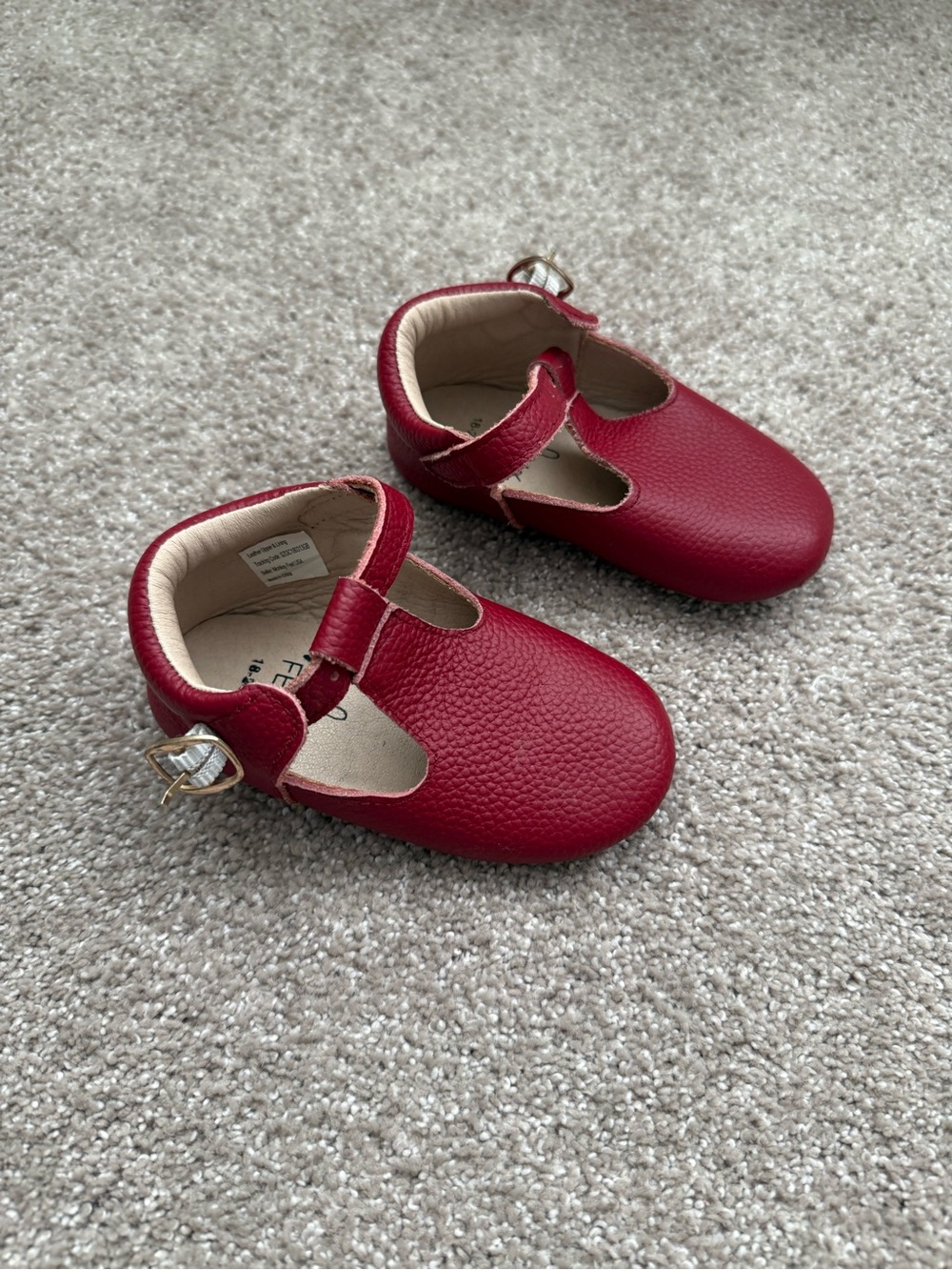 Monkey Feet Leather Classic Red T-Strap Kids Shoes 18-24 Months